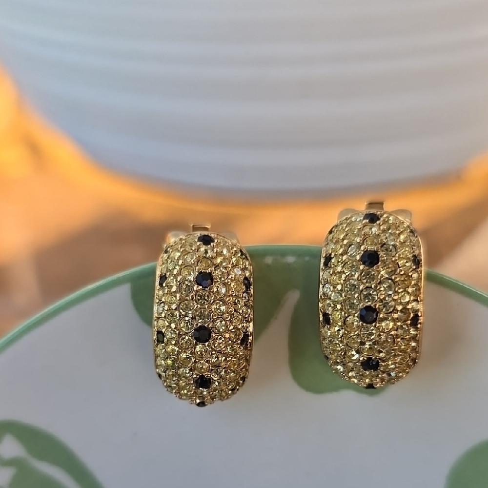 Dior Gold and Black Lace Clip On Earrings